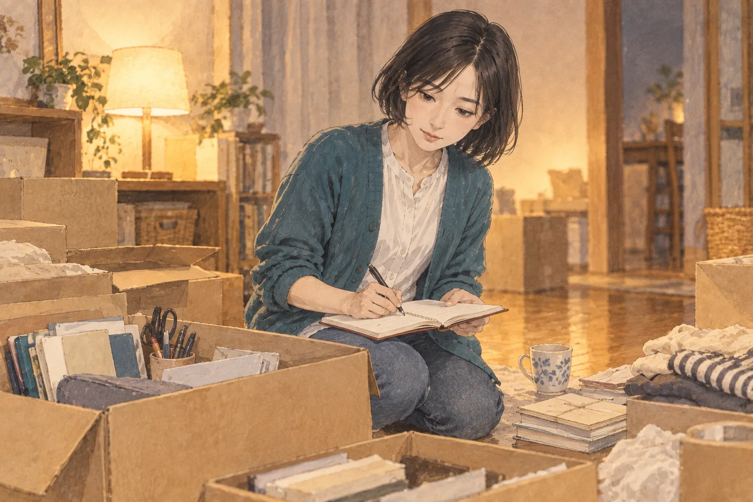 自宅で持っていく材料と日程を決め直す澪。