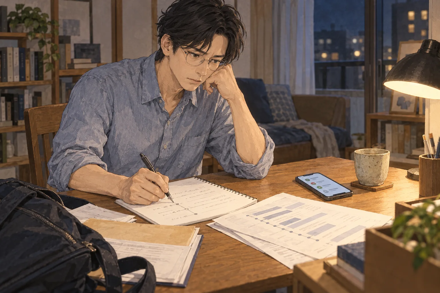 帰宅した阿部は鞄から手順表を出し、質問した時刻と返事のなかった時間を自分で記録する。