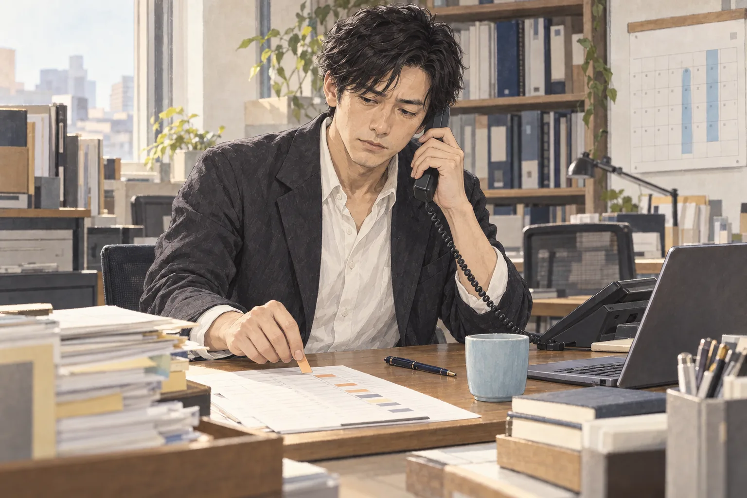 航は受注できると思っていた客へ断りの電話をし、候補を受注表から外す。