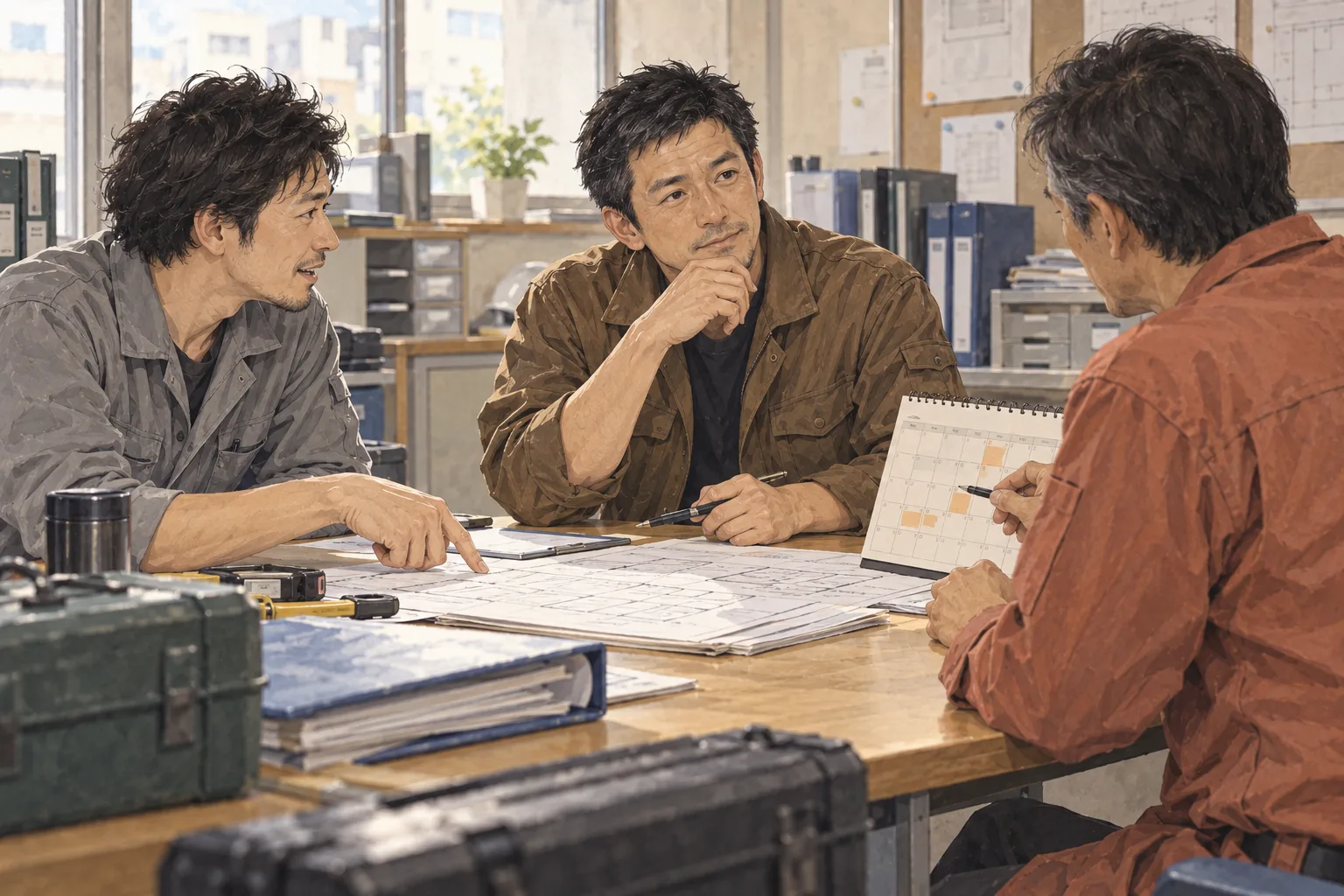 榎本は自社の社員へ共同案を話し、関われる人と遠い拠点は難しい人の返事を聞く。
