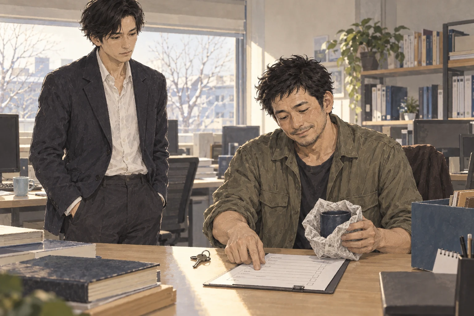 十二月の最後の出勤日、修司は濃い青の湯呑みを新聞紙で包み、返した鍵と道具の一覧を確かめる。
